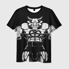 Мужская футболка 3D с принтом Strongman в Курске, 100% полиэфир | прямой крой, круглый вырез горловины, длина до линии бедер | bodybuilding | gym | house | know | power | бодибилдинг | бык | культуризм | сила | спорт | фитнес