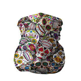 Бандана-труба 3D с принтом Мексиканские черепа в Курске, 100% полиэстер, ткань с особыми свойствами — Activecool | плотность 150‒180 г/м2; хорошо тянется, но сохраняет форму | calavera | sugar skull | день мертвых | мексика | традиция | узоры | цветы