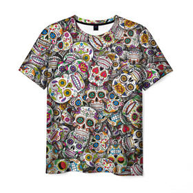 Мужская футболка 3D с принтом Мексиканские черепа в Курске, 100% полиэфир | прямой крой, круглый вырез горловины, длина до линии бедер | calavera | sugar skull | день мертвых | мексика | традиция | узоры | цветы