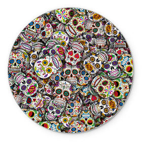 Коврик круглый с принтом Мексиканские черепа в Курске, резина и полиэстер | круглая форма, изображение наносится на всю лицевую часть | Тематика изображения на принте: calavera | sugar skull | день мертвых | мексика | традиция | узоры | цветы