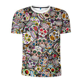 Мужская футболка 3D спортивная с принтом Мексиканские черепа в Курске, 100% полиэстер с улучшенными характеристиками | приталенный силуэт, круглая горловина, широкие плечи, сужается к линии бедра | Тематика изображения на принте: calavera | sugar skull | день мертвых | мексика | традиция | узоры | цветы