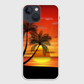 Чехол для iPhone 13 mini Закат 1: в Курске,  |  | Тематика изображения на принте: море | отдых | отпуск | пальмы | пляж | солнце | туризм