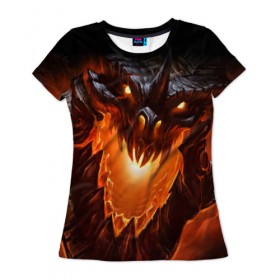 Женская футболка 3D с принтом Огнедышащий дракон в Курске, 100% полиэфир ( синтетическое хлопкоподобное полотно) | прямой крой, круглый вырез горловины, длина до линии бедер | Тематика изображения на принте: дракон | змей | монстр | огонь | пасть | пламя | прикольные картинки