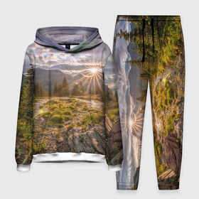Мужской костюм 3D (с толстовкой) с принтом Восход в Курске,  |  | горы | лес | небо | пейзаж | природа | солнце