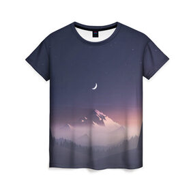 Женская футболка 3D с принтом Ночное небо в Курске, 100% полиэфир ( синтетическое хлопкоподобное полотно) | прямой крой, круглый вырез горловины, длина до линии бедер | mountains | sky | space | астрономия | горы | космос | небо | ночное небо