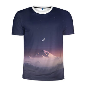 Мужская футболка 3D спортивная с принтом Ночное небо в Курске, 100% полиэстер с улучшенными характеристиками | приталенный силуэт, круглая горловина, широкие плечи, сужается к линии бедра | mountains | sky | space | астрономия | горы | космос | небо | ночное небо