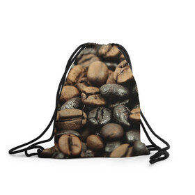 Рюкзак-мешок 3D с принтом зерна кофе в Курске, 100% полиэстер | плотность ткани — 200 г/м2, размер — 35 х 45 см; лямки — толстые шнурки, застежка на шнуровке, без карманов и подкладки | зерна | кофе