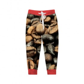 Детские брюки 3D с принтом зерна кофе в Курске, 100% полиэстер | манжеты по низу, эластичный пояс регулируется шнурком, по бокам два кармана без застежек, внутренняя часть кармана из мелкой сетки | зерна | кофе