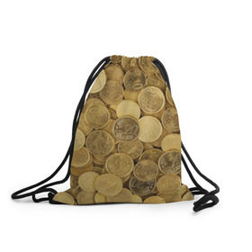 Рюкзак-мешок 3D с принтом монетки в Курске, 100% полиэстер | плотность ткани — 200 г/м2, размер — 35 х 45 см; лямки — толстые шнурки, застежка на шнуровке, без карманов и подкладки | деньги | евро | копейки | мелочёвка | мелочь | монеты