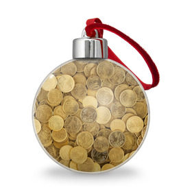 Ёлочный шар с принтом монетки в Курске, Пластик | Диаметр: 77 мм | Тематика изображения на принте: деньги | евро | копейки | мелочёвка | мелочь | монеты