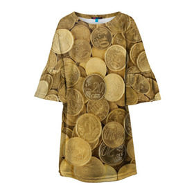 Детское платье 3D с принтом монетки в Курске, 100% полиэстер | прямой силуэт, чуть расширенный к низу. Круглая горловина, на рукавах — воланы | деньги | евро | копейки | мелочёвка | мелочь | монеты