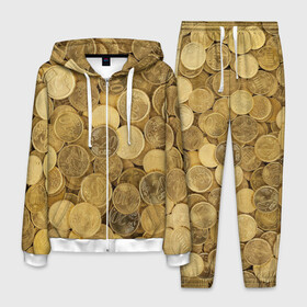 Мужской костюм 3D с принтом монетки в Курске, 100% полиэстер | Манжеты и пояс оформлены тканевой резинкой, двухслойный капюшон со шнурком для регулировки, карманы спереди | деньги | евро | копейки | мелочёвка | мелочь | монеты