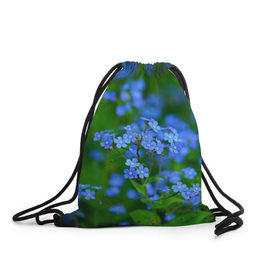 Рюкзак-мешок 3D с принтом синие цветочки в Курске, 100% полиэстер | плотность ткани — 200 г/м2, размер — 35 х 45 см; лямки — толстые шнурки, застежка на шнуровке, без карманов и подкладки | 
