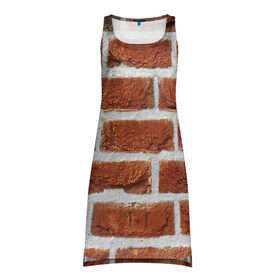 Платье-майка 3D с принтом старая кирпичная стена в Курске, 100% полиэстер | полуприлегающий силуэт, широкие бретели, круглый вырез горловины, удлиненный подол сзади. | Тематика изображения на принте: камни | кирпич | постройка | стена | стройка | цемент