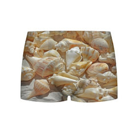 Мужские трусы 3D с принтом ракушки на песке в Курске, 50% хлопок, 50% полиэстер | классическая посадка, на поясе мягкая тканевая резинка | лето | море | песок | пляж | ракушки