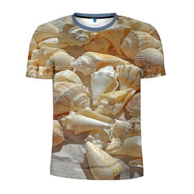 Мужская футболка 3D спортивная с принтом ракушки на песке в Курске, 100% полиэстер с улучшенными характеристиками | приталенный силуэт, круглая горловина, широкие плечи, сужается к линии бедра | лето | море | песок | пляж | ракушки