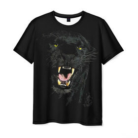 Мужская футболка 3D с принтом Чёрная пантера в Курске, 100% полиэфир | прямой крой, круглый вырез горловины, длина до линии бедер | кошка | оскал | пантера | прикольные картинки