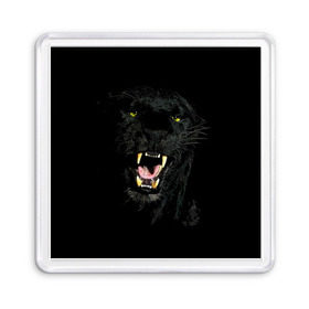 Магнит 55*55 с принтом Чёрная пантера в Курске, Пластик | Размер: 65*65 мм; Размер печати: 55*55 мм | Тематика изображения на принте: кошка | оскал | пантера | прикольные картинки