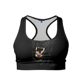 Женский спортивный топ 3D с принтом Чёрная пантера в Курске, 82% полиэстер, 18% спандекс Ткань безопасна для здоровья, позволяет коже дышать, не мнется и не растягивается |  | кошка | оскал | пантера | прикольные картинки