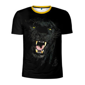 Мужская футболка 3D спортивная с принтом Чёрная пантера в Курске, 100% полиэстер с улучшенными характеристиками | приталенный силуэт, круглая горловина, широкие плечи, сужается к линии бедра | Тематика изображения на принте: кошка | оскал | пантера | прикольные картинки