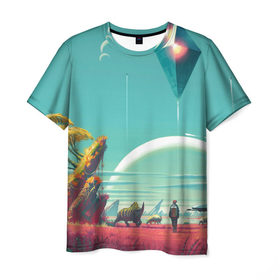 Мужская футболка 3D с принтом No Man`s Sky в Курске, 100% полиэфир | прямой крой, круглый вырез горловины, длина до линии бедер | 