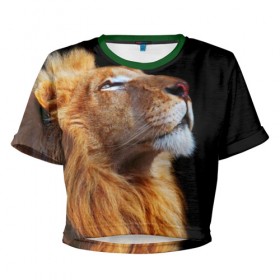 Женская футболка 3D укороченная с принтом Лев в Курске, 100% полиэстер | круглая горловина, длина футболки до линии талии, рукава с отворотами | lion | лев | хищник