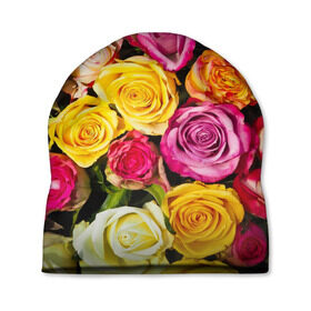 Шапка 3D с принтом Розы в Курске, 100% полиэстер | универсальный размер, печать по всей поверхности изделия | букет | растения | розы | цветы