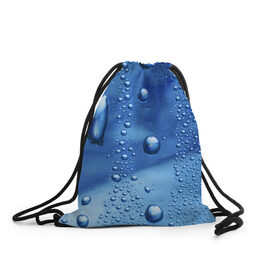 Рюкзак-мешок 3D с принтом Капли воды на стекле в Курске, 100% полиэстер | плотность ткани — 200 г/м2, размер — 35 х 45 см; лямки — толстые шнурки, застежка на шнуровке, без карманов и подкладки | вода | капли | крупные | мелкие | синий | стекло
