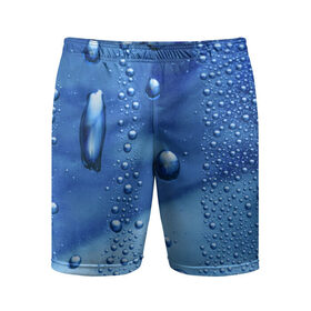 Мужские шорты 3D спортивные с принтом Капли воды на стекле в Курске,  |  | вода | капли | крупные | мелкие | синий | стекло