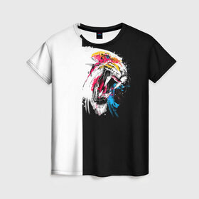 Женская футболка 3D с принтом Тигр в Курске, 100% полиэфир ( синтетическое хлопкоподобное полотно) | прямой крой, круглый вырез горловины, длина до линии бедер | 