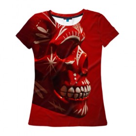 Женская футболка 3D с принтом Красный череп в Курске, 100% полиэфир ( синтетическое хлопкоподобное полотно) | прямой крой, круглый вырез горловины, длина до линии бедер | red | дьявол | красный | монстр | прикольные картинки | череп