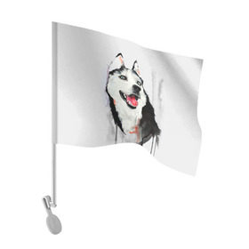 Флаг для автомобиля с принтом Хаски в Курске, 100% полиэстер | Размер: 30*21 см | голова животного | кутёнок | прикольные картинки | собака | щенок