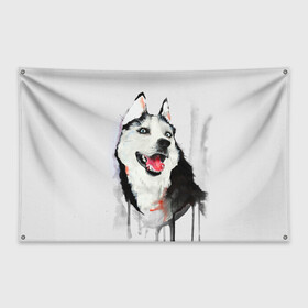 Флаг-баннер с принтом Хаски в Курске, 100% полиэстер | размер 67 х 109 см, плотность ткани — 95 г/м2; по краям флага есть четыре люверса для крепления | голова животного | кутёнок | прикольные картинки | собака | щенок