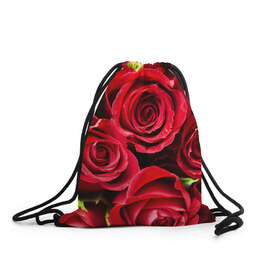Рюкзак-мешок 3D с принтом Розы в Курске, 100% полиэстер | плотность ткани — 200 г/м2, размер — 35 х 45 см; лямки — толстые шнурки, застежка на шнуровке, без карманов и подкладки | Тематика изображения на принте: красный | лепестки | прикольные картинки | розы | цветочки | цветы