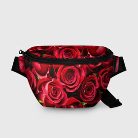 Поясная сумка 3D с принтом Розы в Курске, 100% полиэстер | плотная ткань, ремень с регулируемой длиной, внутри несколько карманов для мелочей, основное отделение и карман с обратной стороны сумки застегиваются на молнию | красный | лепестки | прикольные картинки | розы | цветочки | цветы