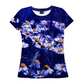Женская футболка 3D с принтом Ромашки в Курске, 100% полиэфир ( синтетическое хлопкоподобное полотно) | прямой крой, круглый вырез горловины, длина до линии бедер | лепестки | прикольные картинки | ромашки | цветочки | цветы