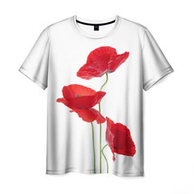 Мужская футболка 3D с принтом Маки в Курске, 100% полиэфир | прямой крой, круглый вырез горловины, длина до линии бедер | field | flowers | poppies | poppy | red | wild | красные | мак | маки | поле | полевые | цветы