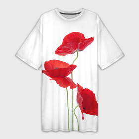 Платье-футболка 3D с принтом Маки в Курске,  |  | field | flowers | poppies | poppy | red | wild | красные | мак | маки | поле | полевые | цветы
