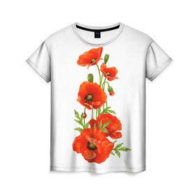 Женская футболка 3D с принтом Маки в Курске, 100% полиэфир ( синтетическое хлопкоподобное полотно) | прямой крой, круглый вырез горловины, длина до линии бедер | field | flowers | poppies | poppy | red | wild | красные | мак | маки | поле | полевые | цветы