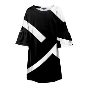 Детское платье 3D с принтом Black and White в Курске, 100% полиэстер | прямой силуэт, чуть расширенный к низу. Круглая горловина, на рукавах — воланы | белый | геометрия | полосы | черный