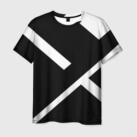 Мужская футболка 3D с принтом Black and White в Курске, 100% полиэфир | прямой крой, круглый вырез горловины, длина до линии бедер | белый | геометрия | полосы | черный