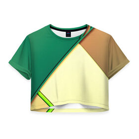 Женская футболка 3D укороченная с принтом Material color в Курске, 100% полиэстер | круглая горловина, длина футболки до линии талии, рукава с отворотами | желтый | зеленый | полосы