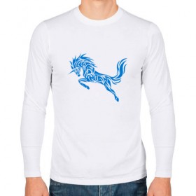 Мужской лонгслив хлопок с принтом Blue unicorn в Курске, 100% хлопок |  | Тематика изображения на принте: вектор | грива | единорог | животное | конь | прыгающий | рог | синий | скачущий | существо | тату