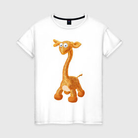 Женская футболка хлопок с принтом Луша жираф в Курске, 100% хлопок | прямой крой, круглый вырез горловины, длина до линии бедер, слегка спущенное плечо | арт | животные | жираф | игрушки