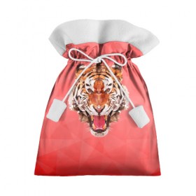 Подарочный 3D мешок с принтом Полигональный Тигр в Курске, 100% полиэстер | Размер: 29*39 см | красный | полигоны | тигр