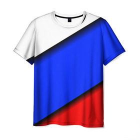 Мужская футболка 3D с принтом Российский флаг в Курске, 100% полиэфир | прямой крой, круглый вырез горловины, длина до линии бедер | косой | наклонный | триколор