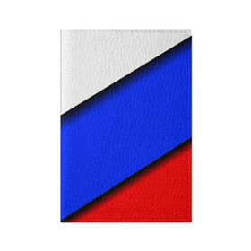 Обложка для паспорта матовая кожа с принтом Российский флаг в Курске, натуральная матовая кожа | размер 19,3 х 13,7 см; прозрачные пластиковые крепления | косой | наклонный | триколор
