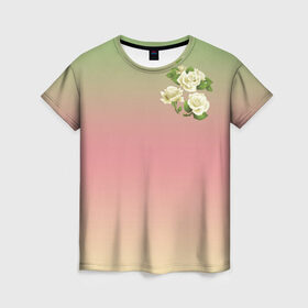 Женская футболка 3D с принтом Розочки в Курске, 100% полиэфир ( синтетическое хлопкоподобное полотно) | прямой крой, круглый вырез горловины, длина до линии бедер | 