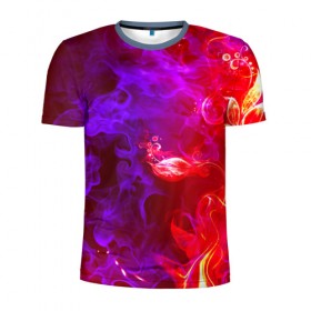 Мужская футболка 3D спортивная с принтом Огненная стихия в Курске, 100% полиэстер с улучшенными характеристиками | приталенный силуэт, круглая горловина, широкие плечи, сужается к линии бедра | Тематика изображения на принте: дым | пламя | цветок | яркий