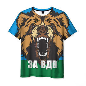 Мужская футболка 3D с принтом ВДВ в Курске, 100% полиэфир | прямой крой, круглый вырез горловины, длина до линии бедер | airborne troops | animal | bear | flag | head | teeth | tusks | walrus | вдв | голова | животное | клыки | медведь | оскал | флаг